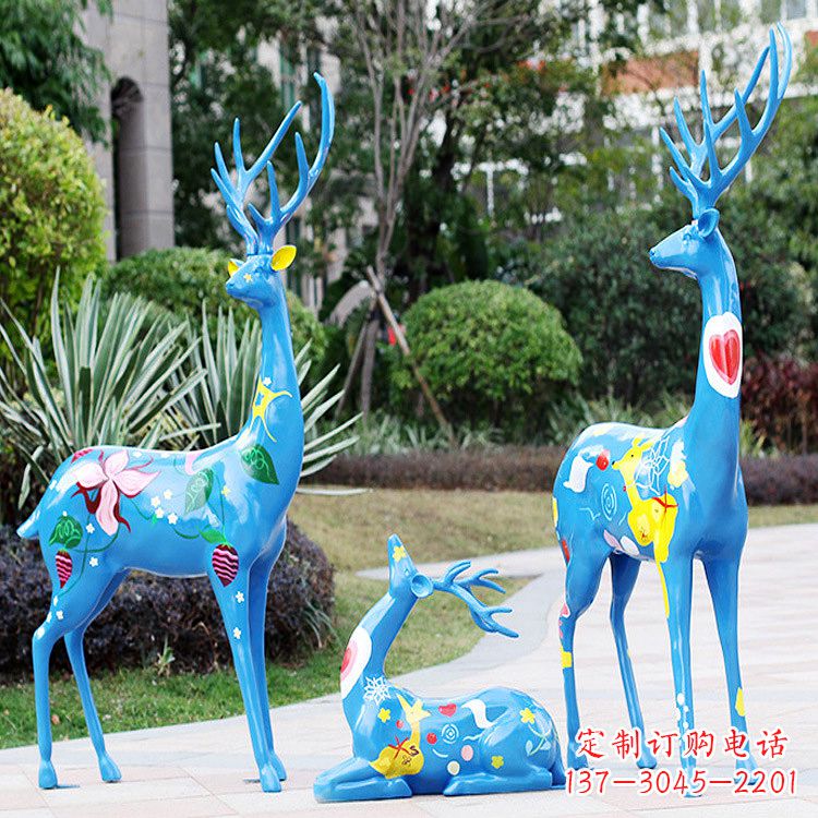 辽阳彩绘鹿雕塑玻璃钢-商场美陈动物摆件