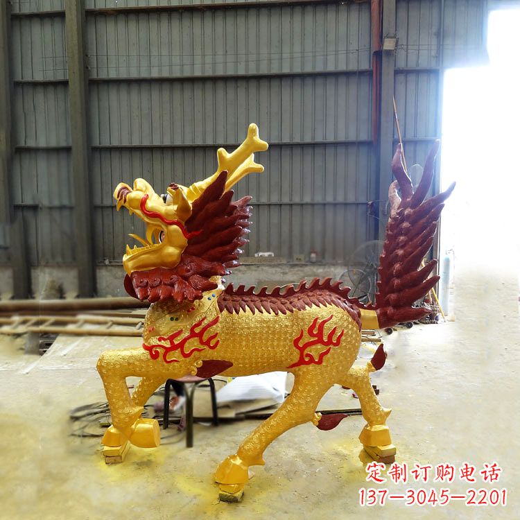 辽阳彩绘麒麟铜雕塑
