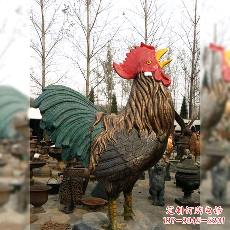 辽阳彩绘铜雕公鸡生肖动物雕塑