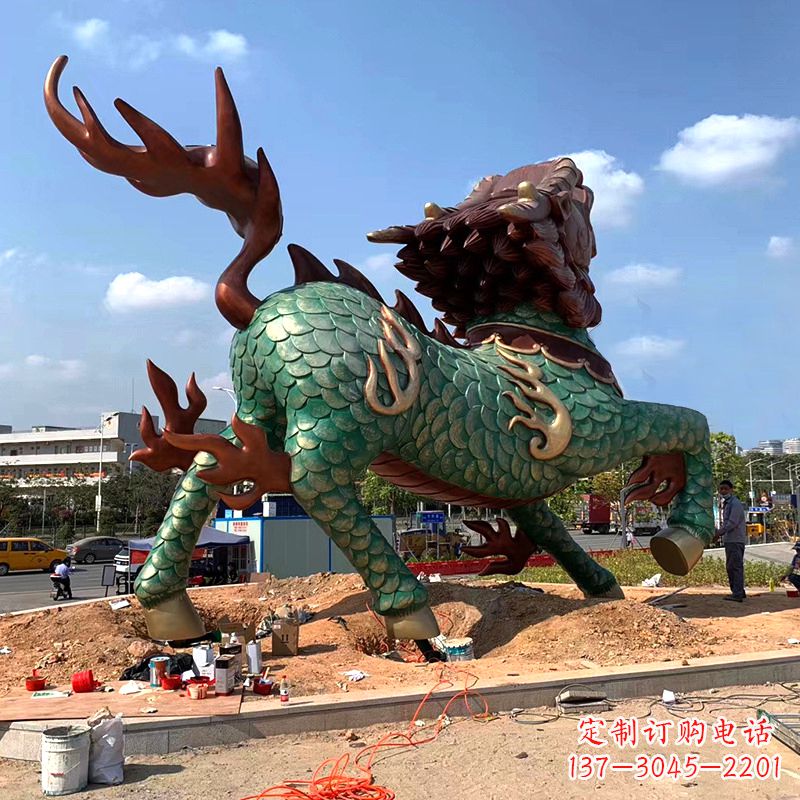 辽阳彩绘着色麒麟铜雕城市广场神兽动物雕塑