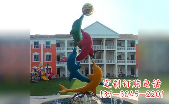 辽阳彩色不锈钢海豚雕塑海洋动物景观标识