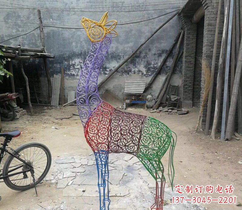 辽阳彩色不锈钢镂空梅花鹿公园动物雕塑