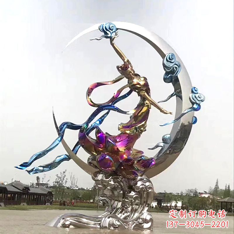 辽阳中国古代神话传说中的嫦娥奔月不锈钢雕塑景观