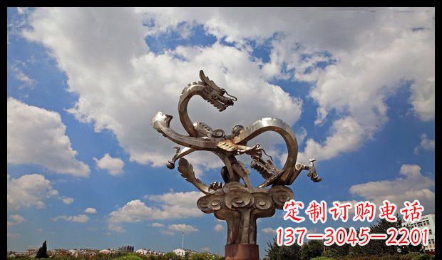 辽阳城市抽象双龙雕塑