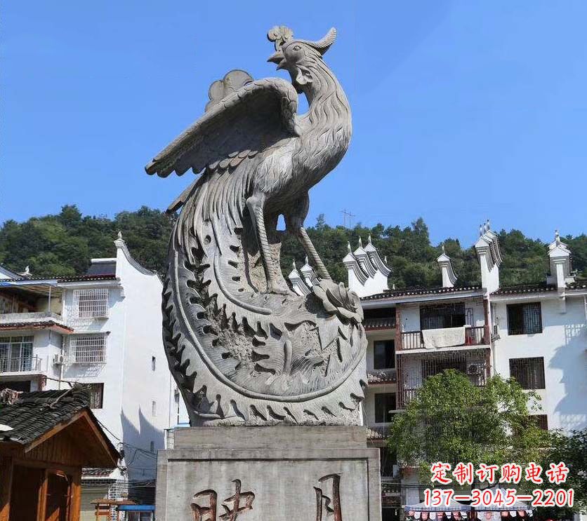 辽阳城市景点凤凰石雕,青石石刻神兽雕塑