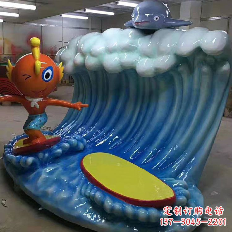 辽阳冲浪玻璃钢海豚雕塑