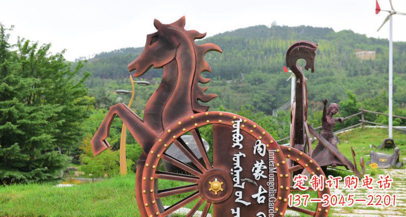 辽阳传承历史魅力,不锈钢马车雕塑悠然屹立