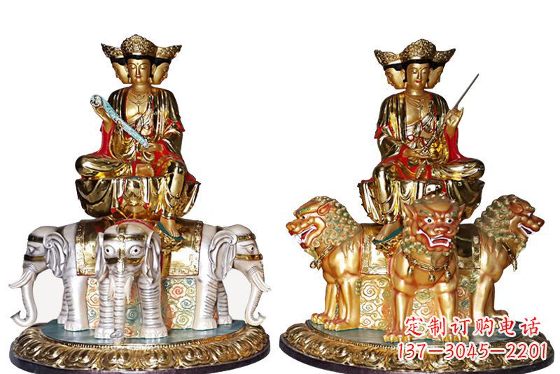 辽阳纯铜彩绘鎏金文殊菩萨佛像