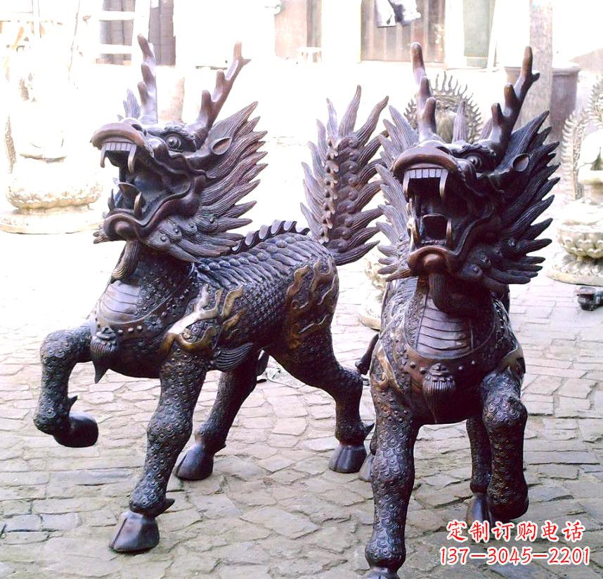 辽阳纯铜麒麟铜雕