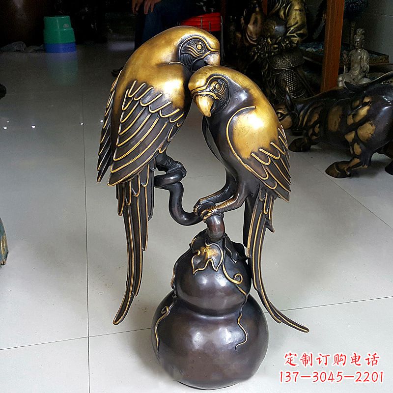 辽阳纯铜铸造鹦鹉雕塑
