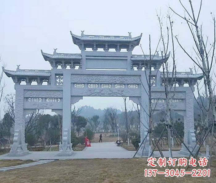 辽阳村口三门石雕牌楼_2 (2)