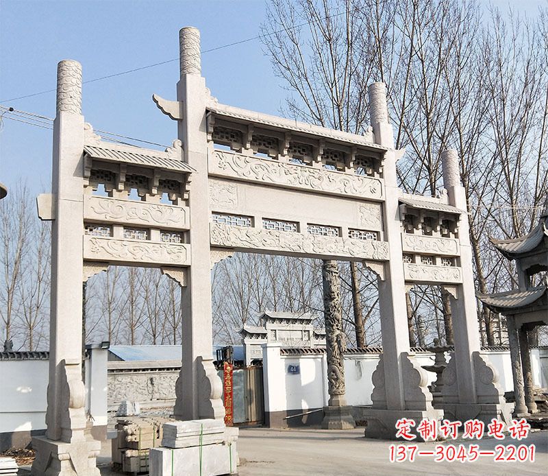辽阳村口三门石牌坊石雕 (3)
