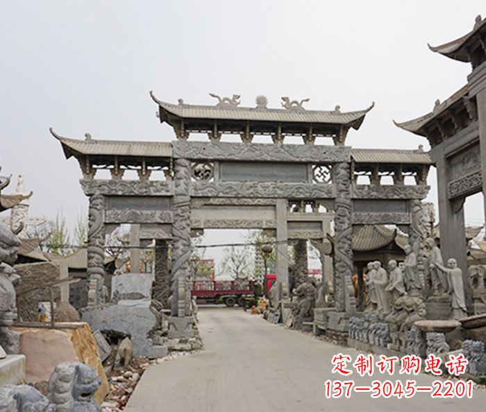 辽阳村庄大型牌坊石雕 (2)