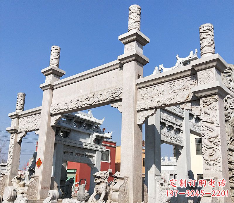 辽阳村庄三门牌坊石雕_2 (3)