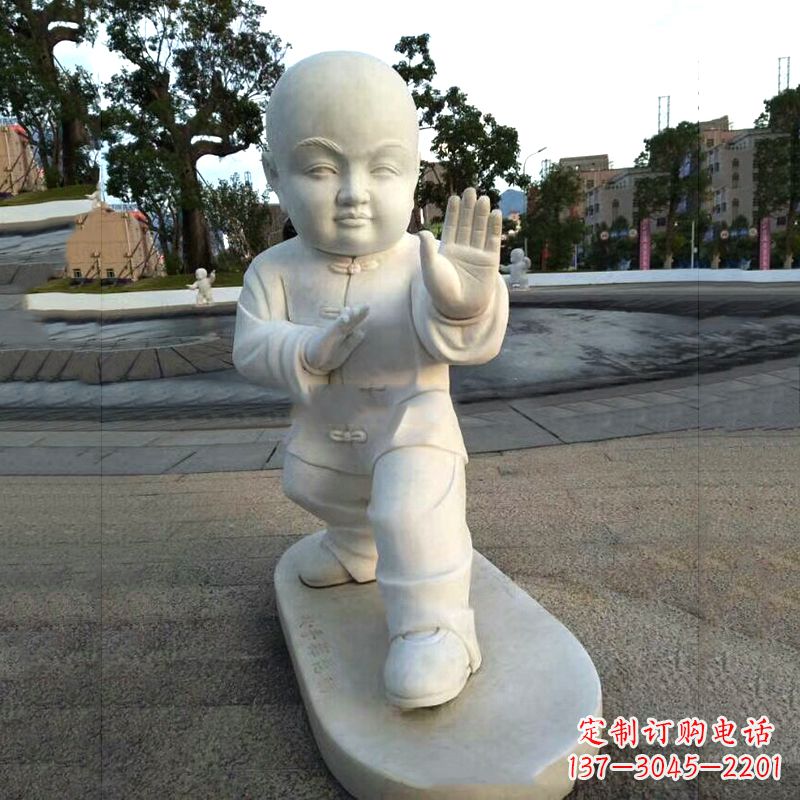 辽阳打太极拳小和尚汉白玉雕塑