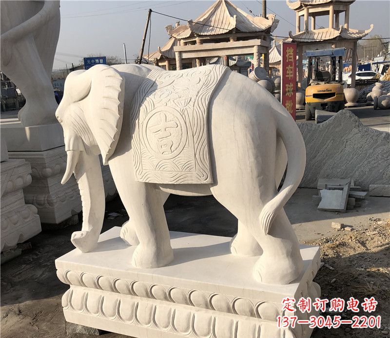 辽阳大理石卷鼻如意大象雕塑