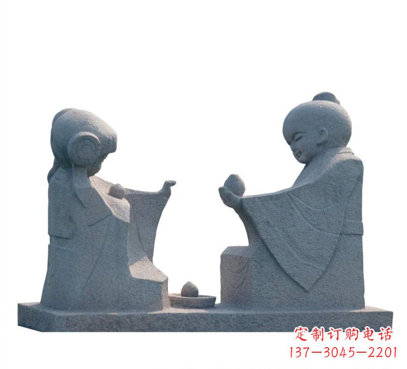 辽阳传统风情——大理石孔融让梨雕塑