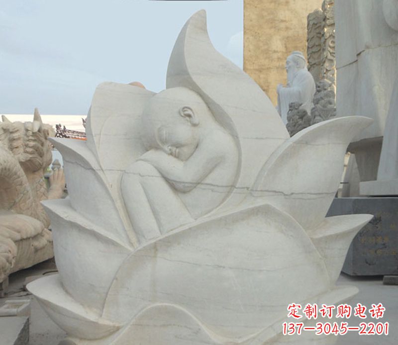 辽阳精美大理石莲花婴儿石雕