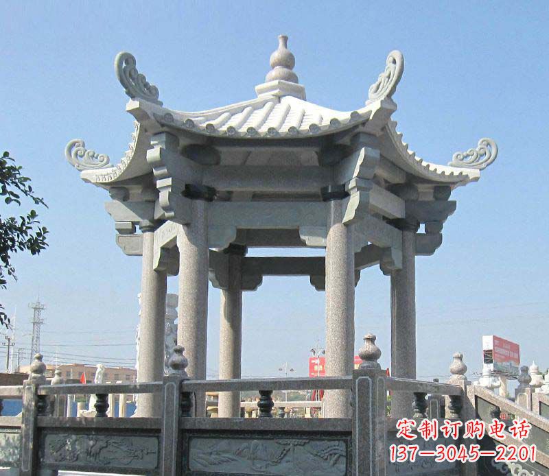 辽阳大理石六角凉亭石雕 (2)