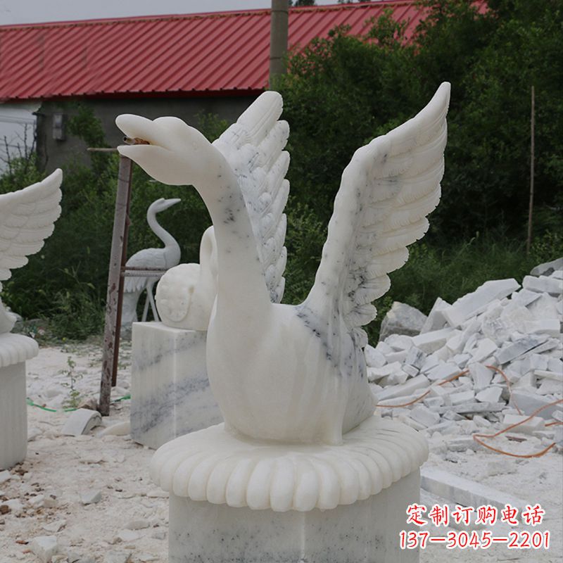 辽阳大理石喷水天鹅石雕园林装饰动物雕塑