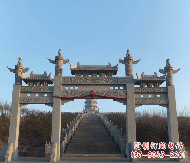 辽阳精美大理石三门牌坊雕塑