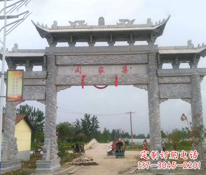 辽阳精美大理石三门牌楼雕塑