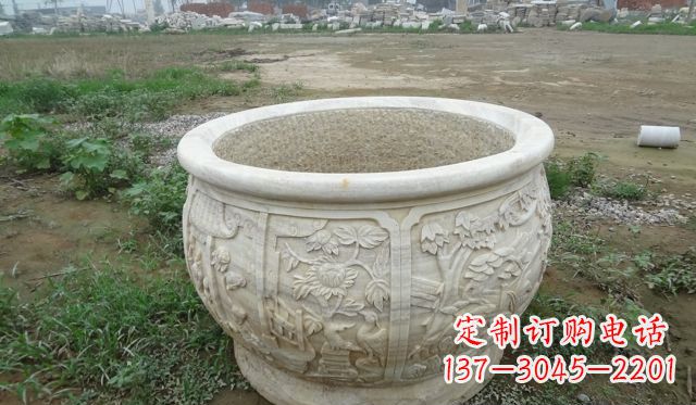 辽阳大理石鸳鸯花盆雕塑