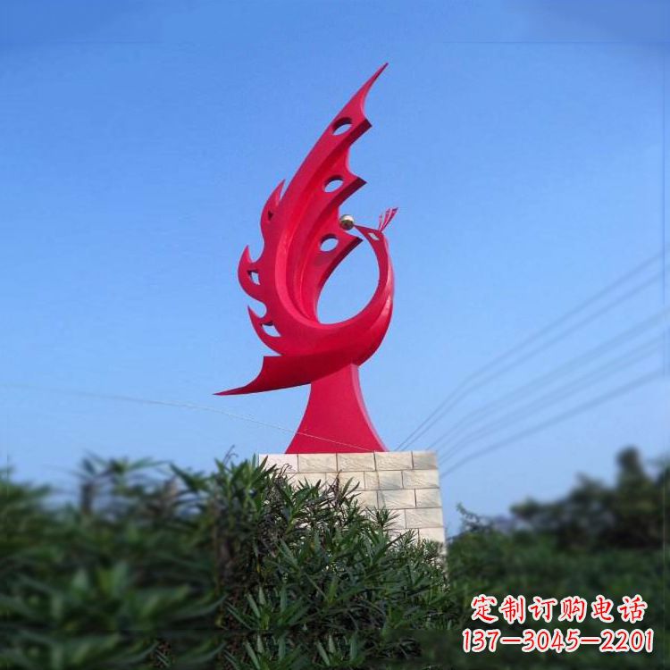 辽阳大象红色凤凰不锈钢雕塑-城市动物标识景观雕塑