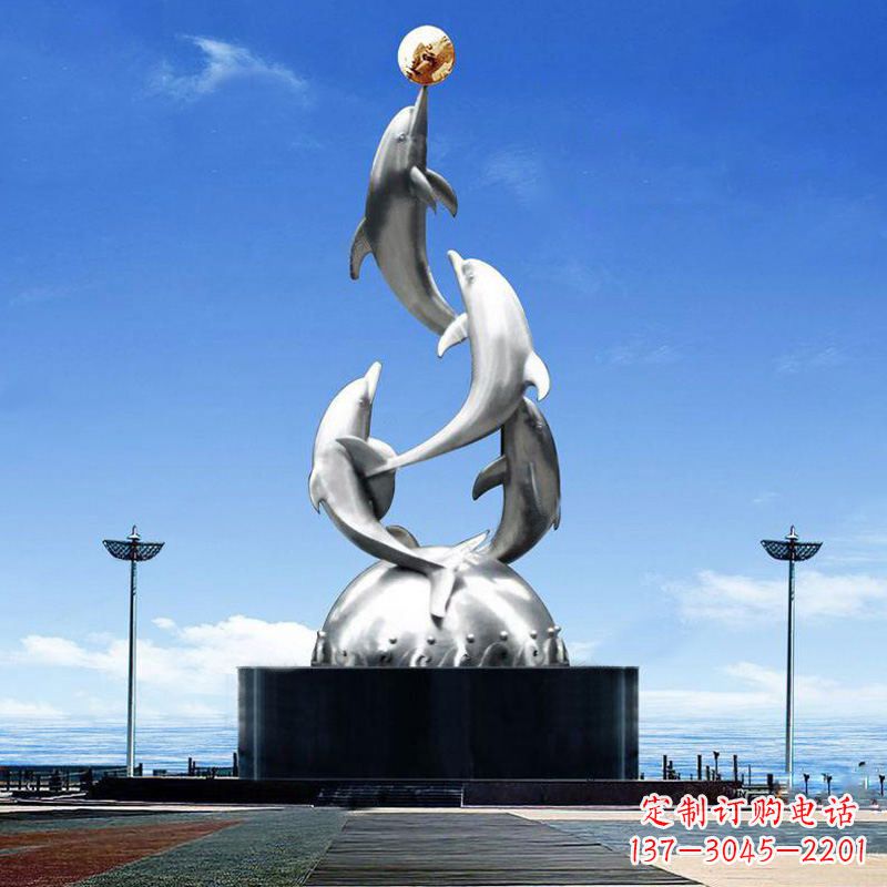 辽阳大型不锈钢海豚雕塑-学校文化动物景观雕塑