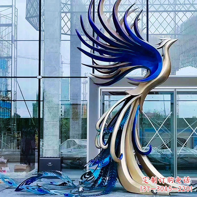 辽阳精美彩绘不锈钢孔雀雕塑