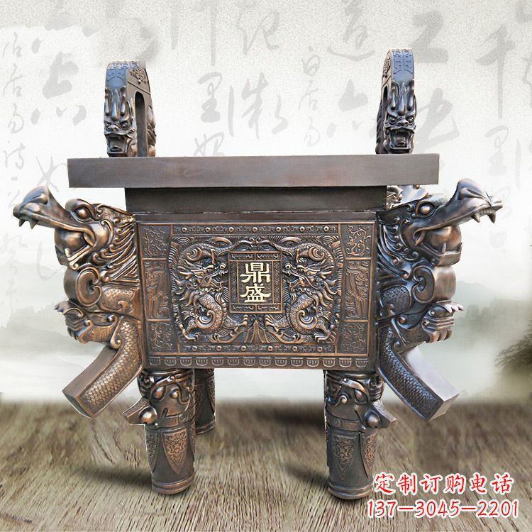 辽阳典雅双龙四龙铜鼎雕塑