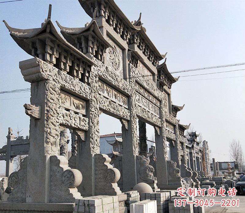 辽阳大型五门仿古牌坊石雕