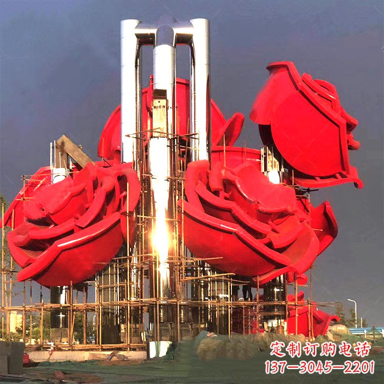 辽阳大型园林不锈钢玫瑰花景观雕塑