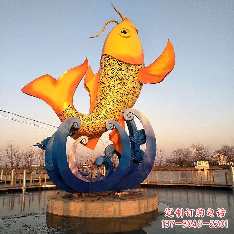 辽阳大型鱼跃雕塑不锈钢景观雕塑-公园景区水景动物雕塑
