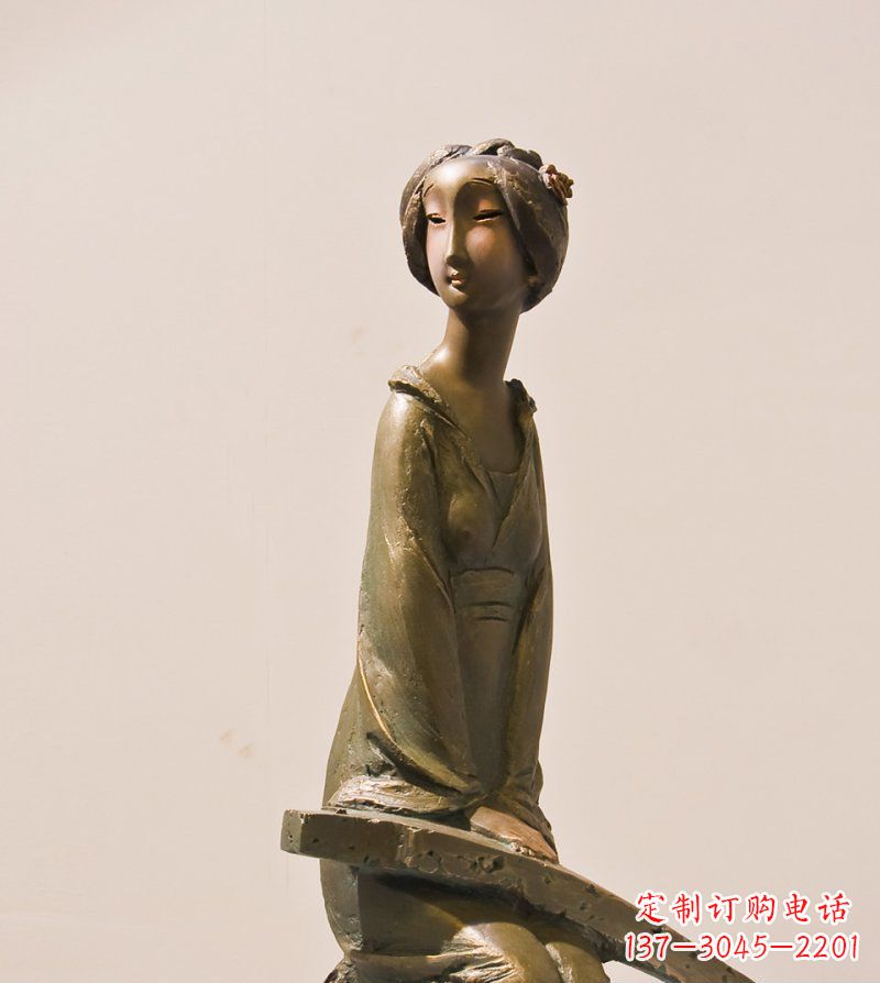 辽阳古筝女人铜雕古代人物雕塑
