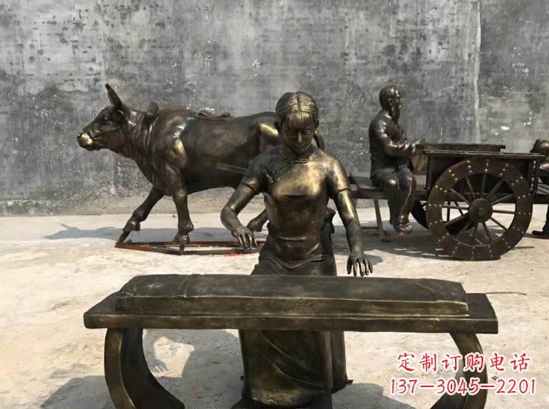 辽阳铜制古筝人物校园景观雕塑