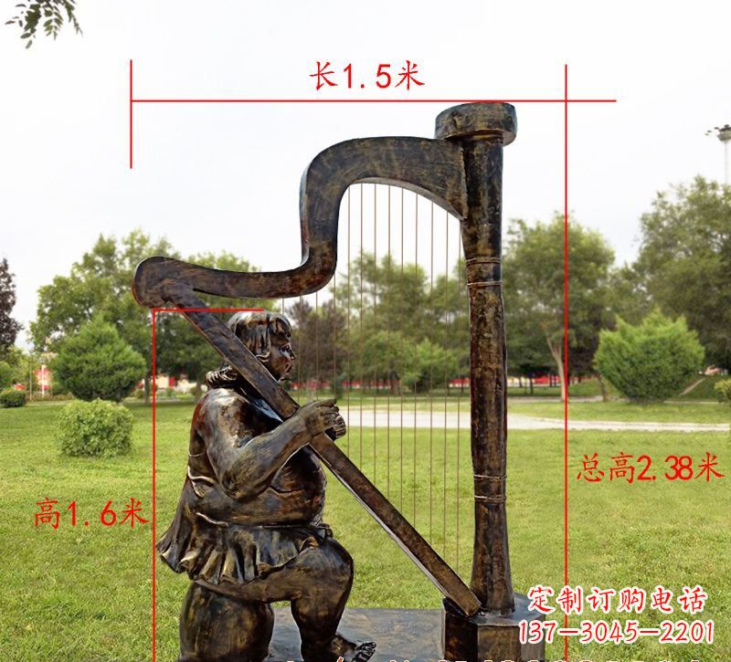 辽阳弹竖琴音乐人物铜雕