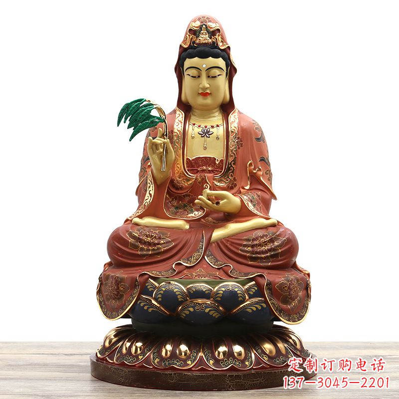 辽阳滴水观音彩绘铜雕雕塑摆件