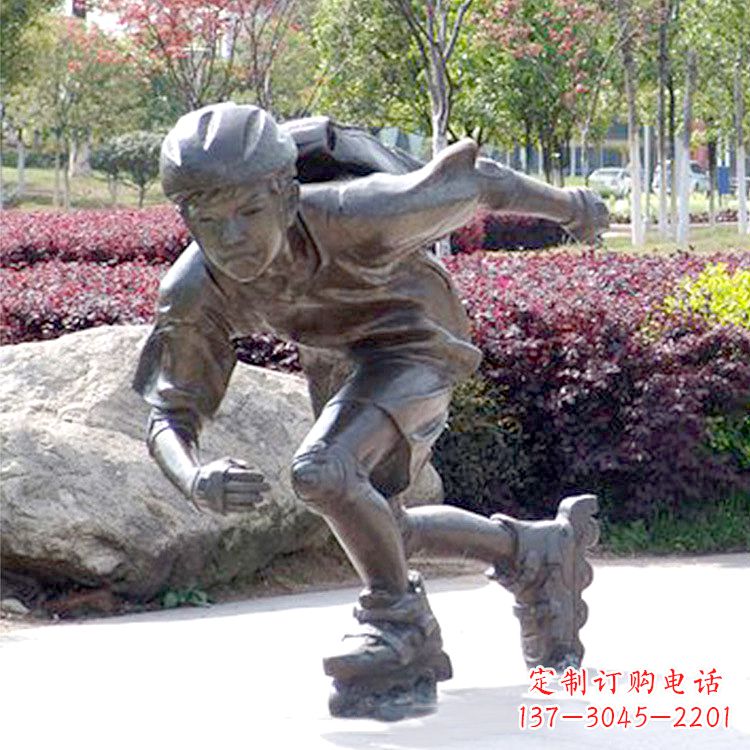 辽阳精致童话,铜雕刻儿童滑旱冰园人物情景