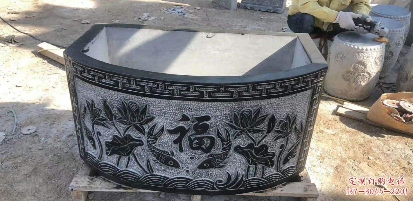 辽阳精致方口石浮雕水缸雕塑