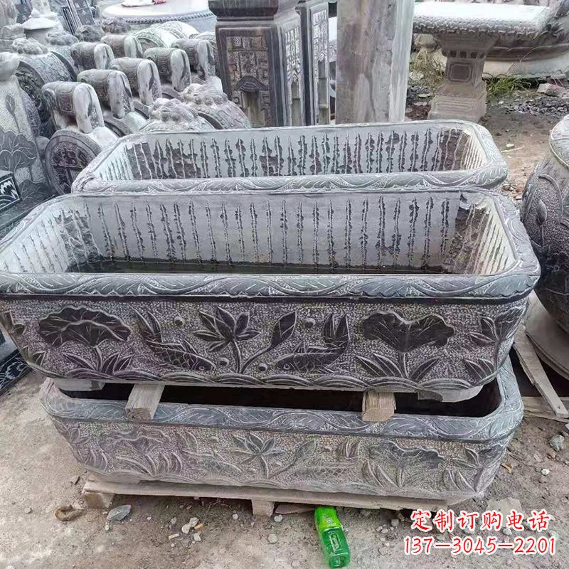 辽阳方形石槽雕塑,打造完美家庭养鱼石缸