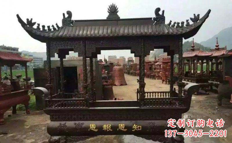 辽阳精美方形寺庙铜香炉雕塑