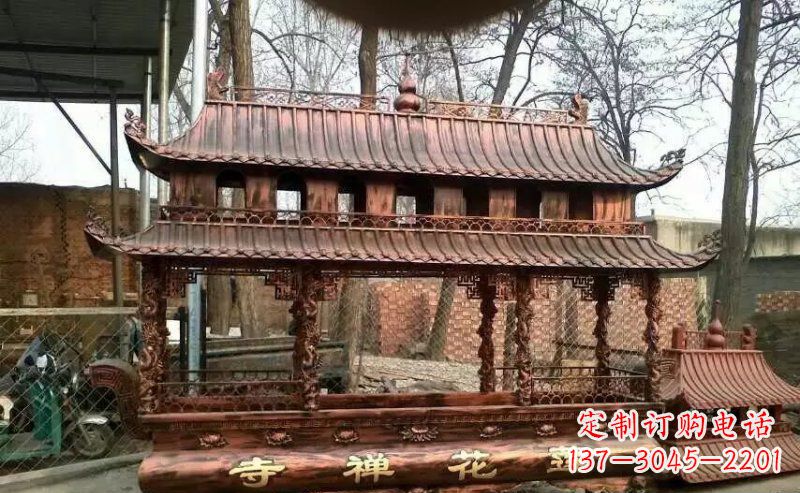 辽阳方形寺庙香炉铜雕