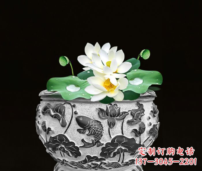 辽阳仿古荷花鲤鱼雕塑石水缸