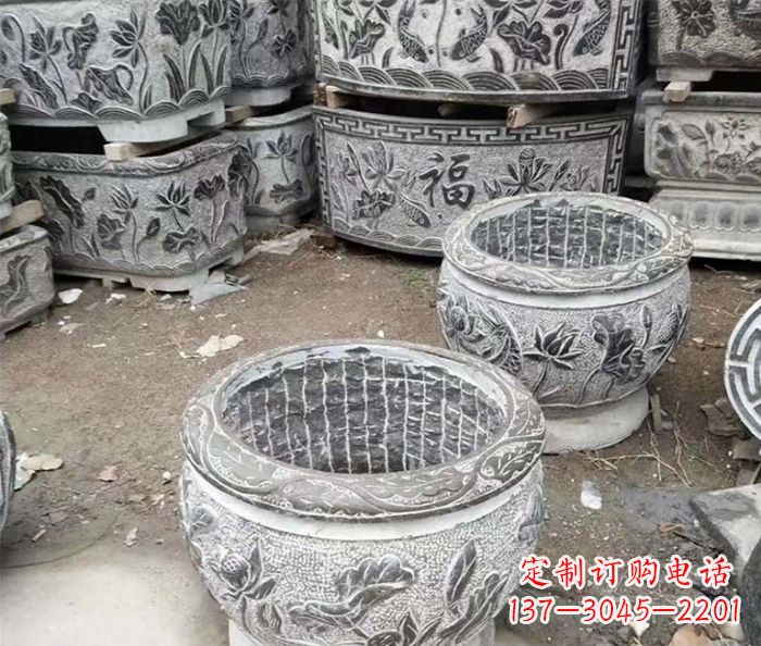 辽阳仿古荷花石浮雕水缸