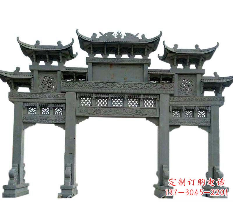 辽阳仿古三门大理石牌坊石雕