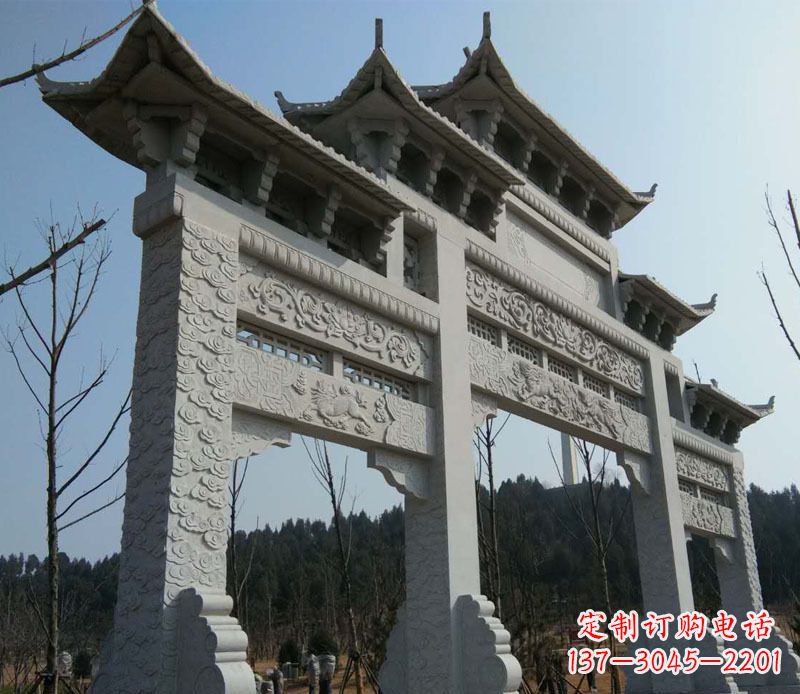 辽阳仿古三门牌坊景观石雕