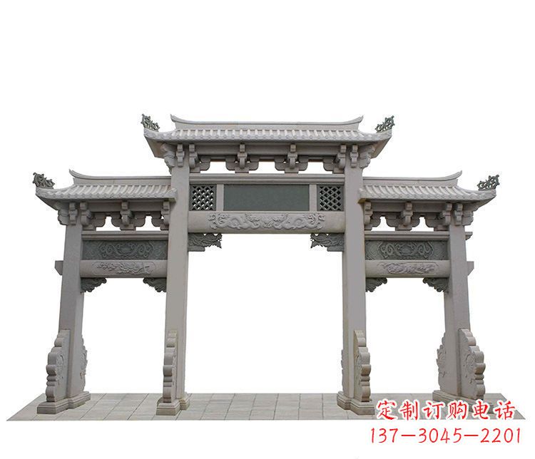 辽阳精美仿古三门牌坊石雕
