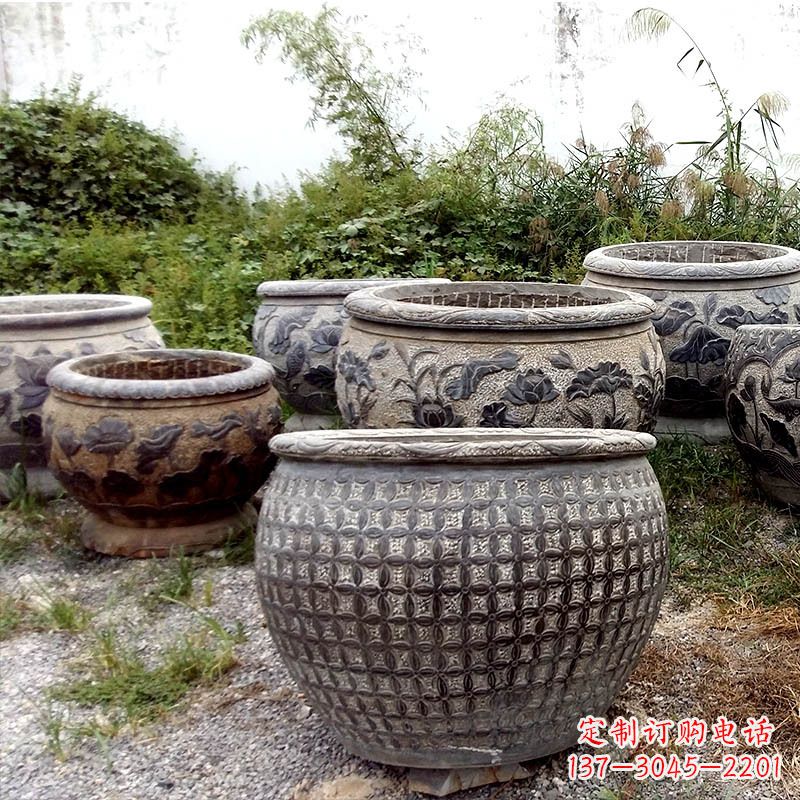 辽阳仿古石雕花盆水缸——精美艺术家品