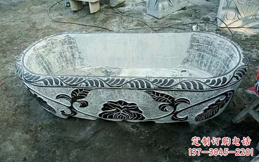 辽阳风格独特的仿古石头水缸雕塑